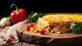 Chicken and corn tamale pie, a blend of shredded chicken, corn kernels, and a fluffy cornmeal crust Royalty Free Stock Photo