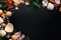 Generative AI Image of Seashells Frame with Blank Space on Black Background Royalty Free Stock Photo