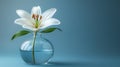 Generative AI Image of Single White Lily Flower in Glass Vase on Light Blue Background