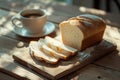 Generative AI Image of Sliced Wheat Bread with a Cup of Coffee on a Wooden Table Royalty Free Stock Photo