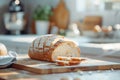 Generative AI Image of Slices of Whole Wheat Bread on a Wooden Cutting Board Royalty Free Stock Photo