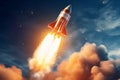 Generative AI Image of Space Rocket Flying in Blue Sky Royalty Free Stock Photo