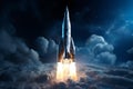 Generative AI Image of Spaceship Rocket Launching in Outer Space with Blue Sky Royalty Free Stock Photo
