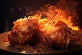 Generative AI Image of Spicy Fried Chicken with Hot Fire Looks Delicious