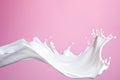 Generative AI Image of Splash of Fresh Pure Milk with Blank Space on Pink Background
