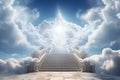 Generative AI Image of Stairs Leading to Heaven with White Clouds in Bright Blue Sky Royalty Free Stock Photo