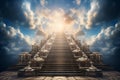 Generative AI Image of Stairs Leading Up to Heaven with Bright Light from Above the Sky Royalty Free Stock Photo