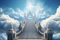 Generative AI Image of Stairs Leading Up to Heaven Gate in Bright Blue Sky Royalty Free Stock Photo