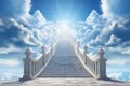 Generative AI Image of Stairs Leading Up to Heaven Gate with Bright Light in Blue Sky Royalty Free Stock Photo