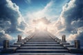 Generative AI Image of Stairs to Heaven with Bright Light from Above the Blue Sky Royalty Free Stock Photo