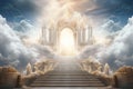 Generative AI Image of Stairway Leading to Heaven Luxury Gate with Bright Light in Sky Royalty Free Stock Photo