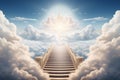 Generative AI Image of Stairway Leading to Heavenly Sky with Bright Light Royalty Free Stock Photo