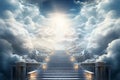 Generative AI Image of Stairway Leading Up to Heaven Among the Clouds with Bright Sky Royalty Free Stock Photo