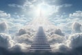 Generative AI Image of Stairway to Heaven Among the White Clouds with Bright Light