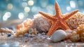 Generative AI Image of Starfish on the Beach with Coral Plants and Sea Rocks Royalty Free Stock Photo