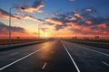 Generative AI Image of Street Highway with Clouds in Dramatic Sky at Sunset