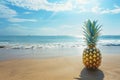 Generative AI Image of Summer Beach Background with Pineapple Fruit and Fresh Sea Waves Royalty Free Stock Photo