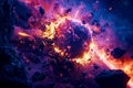 Generative AI Image of Terrible Explosion From Meteor Hits a Planet in Space Sky