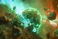 Generative AI Image of Terrifying Explosion from Meteor Rock Falling From Outer Space Sky