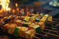 Generative AI Image of Tofu Satay Grilled on Grill with Hot Fire