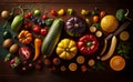 Generative AI image of a top view of fruits and vegetables