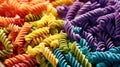 Uncooked rotini pasta: Spiraled ribbons, tightly coiled with a captivating texture