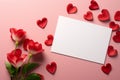 Generative AI Image of Valentine Day with Empty White Paper on Pink Background