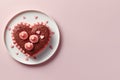 Generative AI Image of Valentine Day with Love Heart Cake on Pink Background