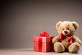 Generative AI Image of Valentine Day with Teddy Bear Gift on Grey Background