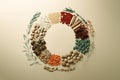 Generative AI Image of Variety of Traditional Herbal Medicines Arranged in Circle on Beige Background