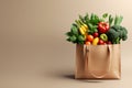 Generative AI Image of Various Fruits and Vegetables in Shopping Bag to Celebrate World Vegan Day