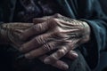 Generative Ai image of a very old winkled hands