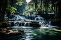 Generative AI Image of Waterfall with Clear Water Flowing in River on a Sunny Day