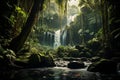 Generative AI Image of Waterfall Flowing in River with Green Plants