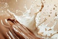 Generative AI Image of Wave Splash of Vanilla Chocolate Milk Mix Royalty Free Stock Photo