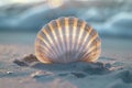 Generative AI Image of White Sea Shell on Beach Sand Royalty Free Stock Photo