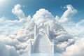 Generative AI Image of White Stairs Leading Up to Heaven Gate with Clouds in Blue Sky Royalty Free Stock Photo