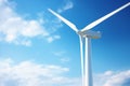 Generative AI Image of White Windmill Wind Turbine Rotating in Blue Sky Royalty Free Stock Photo