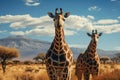 Generative AI Image of Wildlife Animal African Giraffes in the Savanna with Nature Landscape