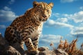 Generative AI Image of Wildlife Animal Leopard Standing on a Rock in Bright Day