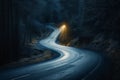Generative AI Image of Winding Road in the Forest Surrounded by Pine Trees at Night Royalty Free Stock Photo