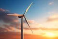 Generative AI Image of Windmill Wind Turbine Rotating in Sunset Sky Royalty Free Stock Photo