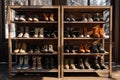 Generative AI Image of Winter Inside the House with Collection of Shoes on Wooden Shelf