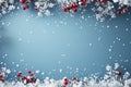 Generative AI Image of Winter Snow Frame with Blank Space on Blue Background Royalty Free Stock Photo