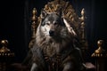 Generative AI Image of a Wolf King Sitting on a Throne Wearing Royal Attributes