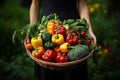 Generative AI Image of Woman Holding Fresh Vegetables in Basket