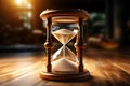 Generative AI Image of Wooden Hourglass Time with Flowing White Sand