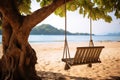 Generative AI Image of Wooden Swing Hanging on a Tree with Beach Landscape Royalty Free Stock Photo