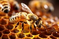 Generative AI Image of a Yellow Bee Working in a Honeycomb with Producing Sweet Honey Royalty Free Stock Photo