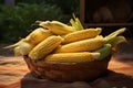 Generative AI Image of Yellow Corns in a Rattan Basket Royalty Free Stock Photo